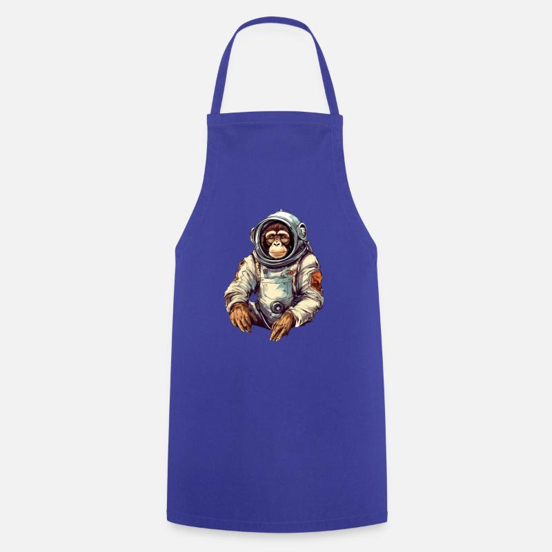Space Monkey Retro Drawing - Cooking Apron - royal blue