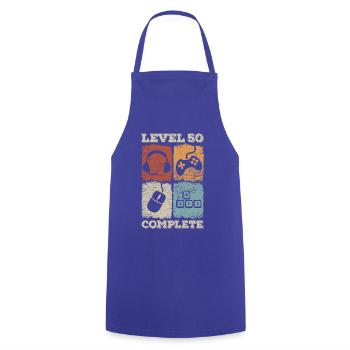 50th Birthday Level Complete Gaming - Cooking Apron - royal blue - Front - AI Model Male 185 dark (185cm)