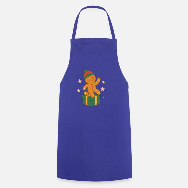 Gingerbread figurine on gift box - Cooking Apron - royal blue