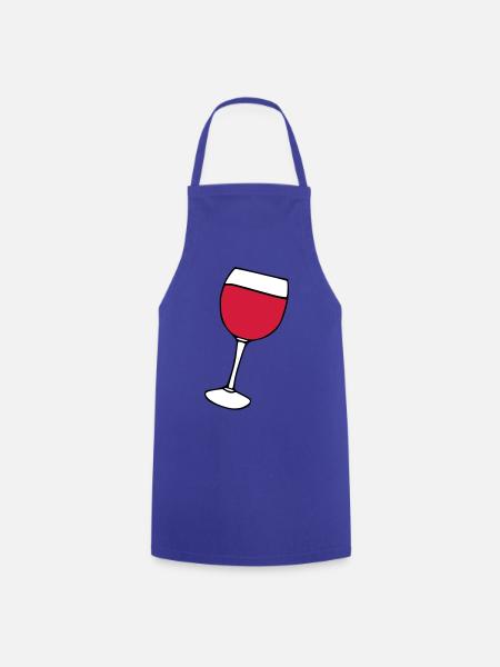 Rotwein im Glas - Kochschürze - Royalblau