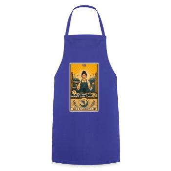 Fischhändlerin | Fischmarkt Tarot - Kochschürze - Royalblau - Vorne - AI Model Male 185 dark (185cm)