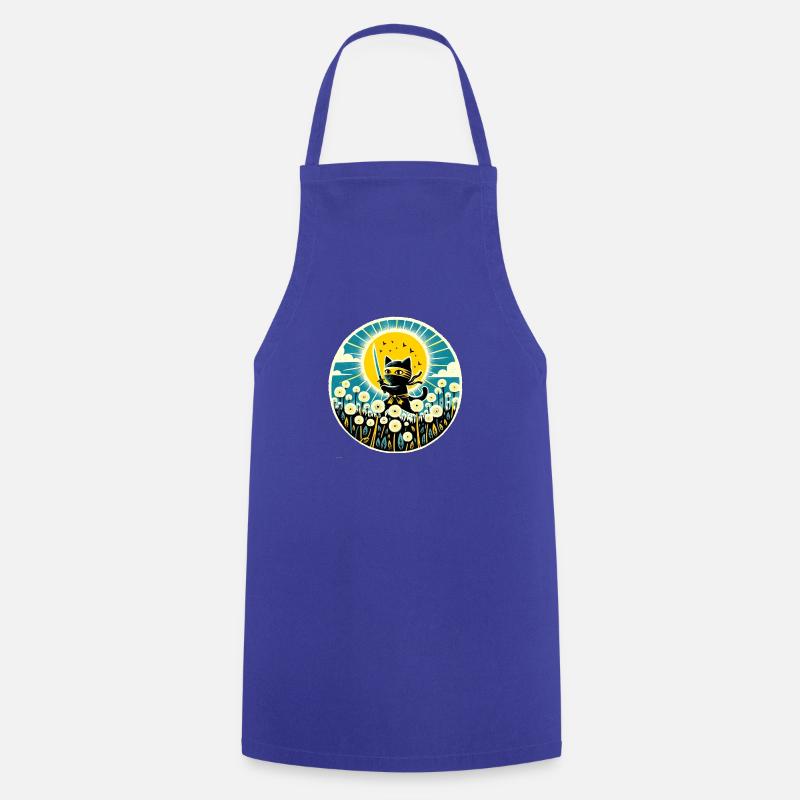 Dandelion Ninja Cat - Cooking Apron - royal blue