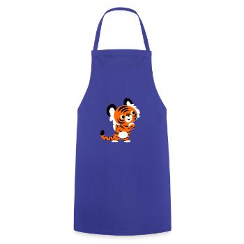 Cute Curious Cartoon Tiger by Cheerful Madness!! - Cooking Apron - royal blue - Front - AI Model Male 185 dark (185cm)