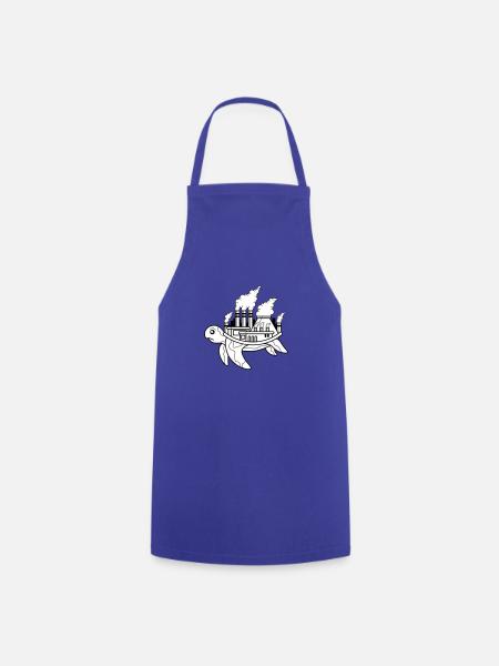 Usine de tortues, fumée, smog, bien-être des animaux - Tablier de cuisine - bleu royal