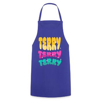 Terry Name - Kochschürze - Royalblau - Vorne - AI Model Male 185 dark (185cm)