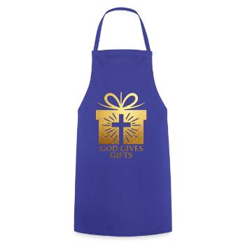 God Gives Gifts - gold - Cooking Apron - royal blue - Front - AI Model Male 185 dark (185cm)