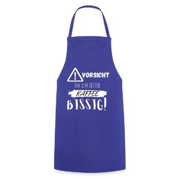 Vorsicht vor dem ersten Kaffee bissig! - Kochschürze - Royalblau - Vorne - AI Model Male 185 dark (185cm)