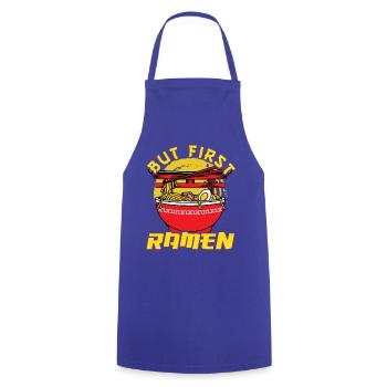 But first Ramen - Kochschürze - Royalblau - Vorne - AI Model Male 185 dark (185cm)