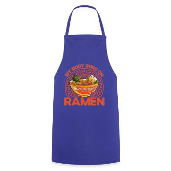 My Body runs on Ramen - Cooking Apron - royal blue - Front - AI Model Male 185 dark (185cm)