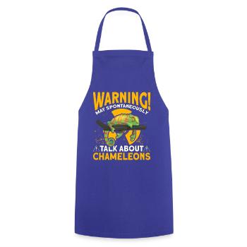 Warning may spontaneously talking about chameleons - Cooking Apron - royal blue - Front - AI Model Male 185 dark (185cm)
