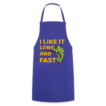 I like it long and fast Lustiger Spruch - Kochschürze - Royalblau - Vorne - AI Model Male 185 dark (185cm)