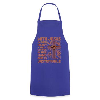 Christianisme Jésus Café Drôle de dicton - Tablier de cuisine - bleu royal - Devant - AI Model Male 185 dark (185cm)
