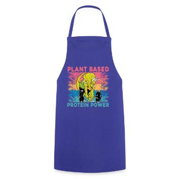 Plant based Protein Power Vegan - Kochschürze - Royalblau - Vorne - AI Model Male 185 dark (185cm)