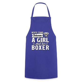 Ne vous tenez jamais entre une fille et son boxeur - Tablier de cuisine - bleu royal - Devant - AI Model Male 185 dark (185cm)