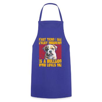 First thing I see in the morning is a Bulldog - Kochschürze - Royalblau - Vorne - AI Model Male 185 dark (185cm)