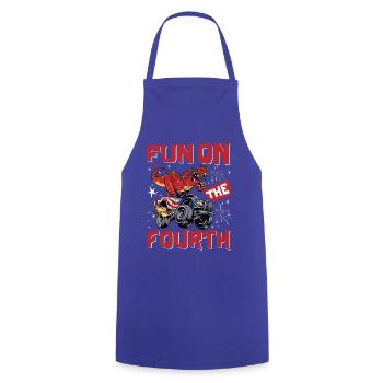 Amusement sur le quatrième - Tablier de cuisine - bleu royal - Devant - AI Model Male 185 dark (185cm)