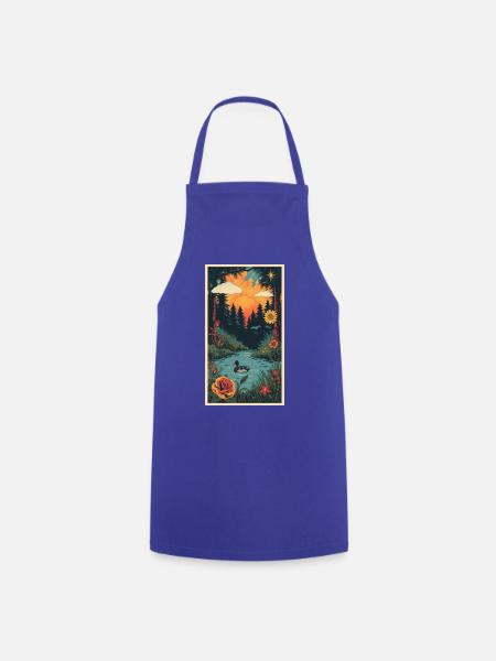 Sunset pond in landscape - Cooking Apron - royal blue