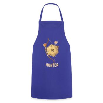 W20 mit Pfeil & Bogen – Hunter Fantasy Dice - Kochschürze - Royalblau - Vorne - AI Model Male 185 dark (185cm)