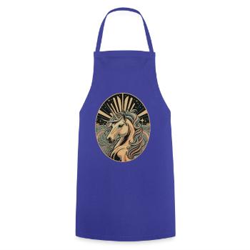 Licorne dans un cadre ovale Art déco - Tablier de cuisine - bleu royal - Devant - AI Model Male 185 dark (185cm)