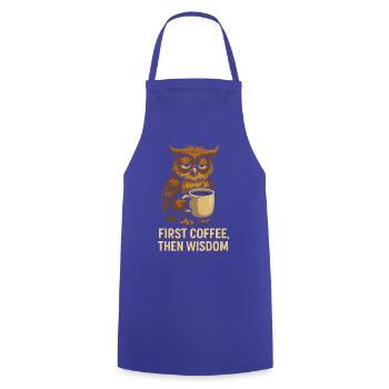 Hibou au café : d’abord le café, puis la sagesse - Tablier de cuisine - bleu royal - Devant - AI Model Male 185 dark (185cm)