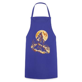 Der Wolfsmensch heult den Vollmond an - Kochschürze - Royalblau - Vorne - AI Model Male 185 dark (185cm)