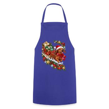 Dackel Weihnachtsgeschenkschlitten - Kochschürze - Royalblau - Vorne - AI Model Male 185 dark (185cm)