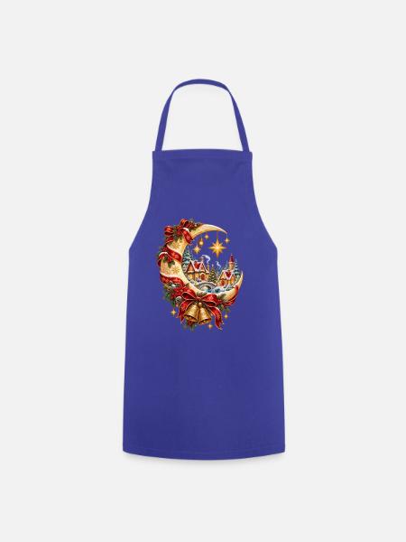 Weihnachtsmonddorf und Sterne - Kochschürze - Royalblau