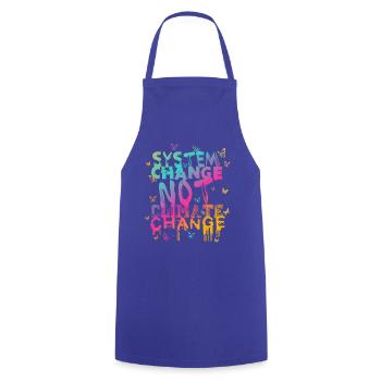 System Change - not Climate Change - Cooking Apron - royal blue - Front - AI Model Male 185 dark (185cm)