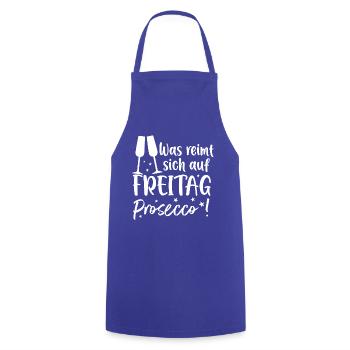 Was reimt sich auf Freitag? Prosecco! - Kochschürze - Royalblau - Vorne - AI Model Male 185 dark (185cm)