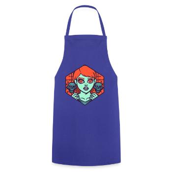 Manga Anime Cartoon Strip: Skull and Girl - Cooking Apron - royal blue - Front - AI Model Male 185 dark (185cm)