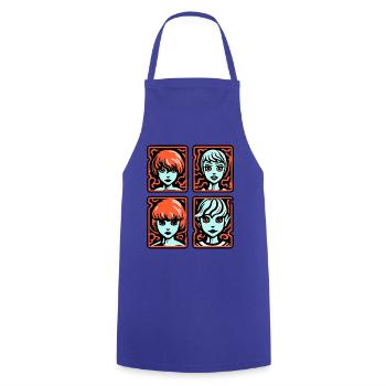 Cartoon Manga Anime Girl: 4 Portraits - Cooking Apron - royal blue - Front - AI Model Male 185 dark (185cm)