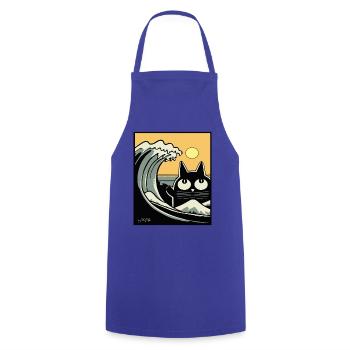 Japan Big Wave Kanagawa Beach Retro Cat - Cooking Apron - royal blue - Front - AI Model Male 185 dark (185cm)