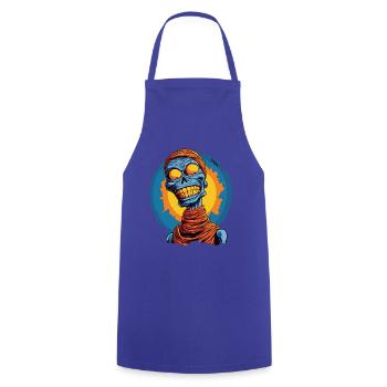 Blau und lustig, Skelett-Totenkopf-Mumie - Kochschürze - Royalblau - Vorne - AI Model Male 185 dark (185cm)