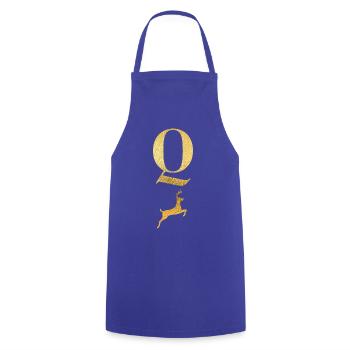 Letter Q Golden Deer - Gift Idea - Cooking Apron - royal blue - Front - AI Model Male 185 dark (185cm)
