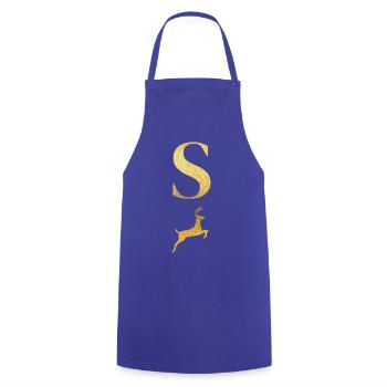 Letter s golden deer - gift idea - Cooking Apron - royal blue - Front - AI Model Male 185 dark (185cm)