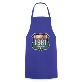 1981 Birthday Born In 1981 Retro Vintage - Cooking Apron - royal blue - Front - AI Model Male 185 dark (185cm)