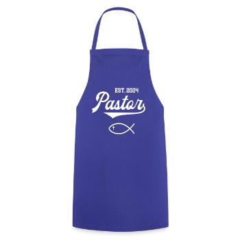 Pastor seit 2024 Pfarrer Priester Kirche - Kochschürze - Royalblau - Vorne - AI Model Male 185 dark (185cm)