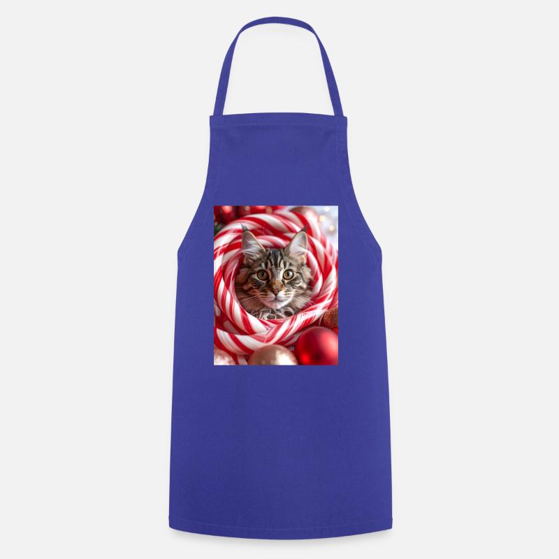 Christmas cat between candy sticks - Cooking Apron - royal blue