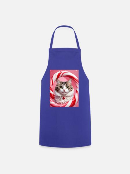 Christmas Cat in Candy Ring Design - Cooking Apron - royal blue