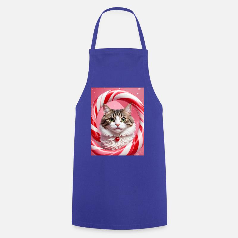 Christmas Cat in Candy Ring Design - Cooking Apron - royal blue