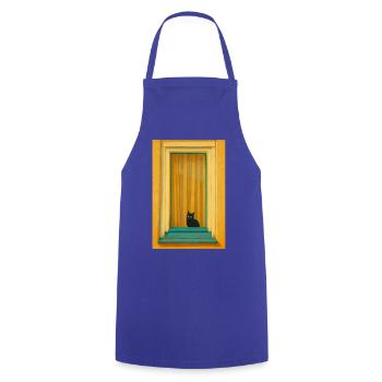Cat in Turquoise Window Frame - Cooking Apron - royal blue - Front - AI Model Male 185 dark (185cm)