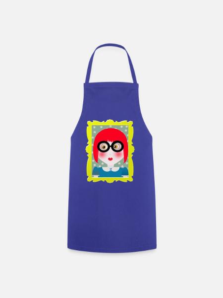 Retro-Porträtmädchen mit Brille - Kochschürze - Royalblau