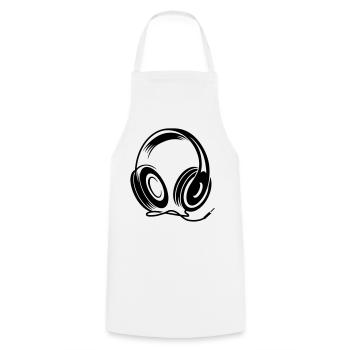 Kopfhörer mit Kabel im Stencil Stil - Kochschürze - Weiß - Vorne - AI Model Male 185 dark (185cm)