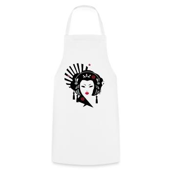 Geisha mit Kopfhörer - Kochschürze - Weiß - Vorne - AI Model Male 185 dark (185cm)