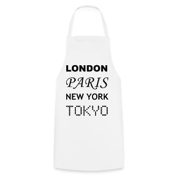 Londres, Paris, New York, Tokyo - Tablier de cuisine - blanc - Devant - AI Model Male 185 dark (185cm)
