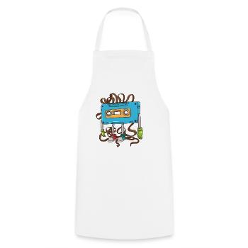 Tape salad cassette of the 80s - Cooking Apron - white - Front - AI Model Male 185 dark (185cm)