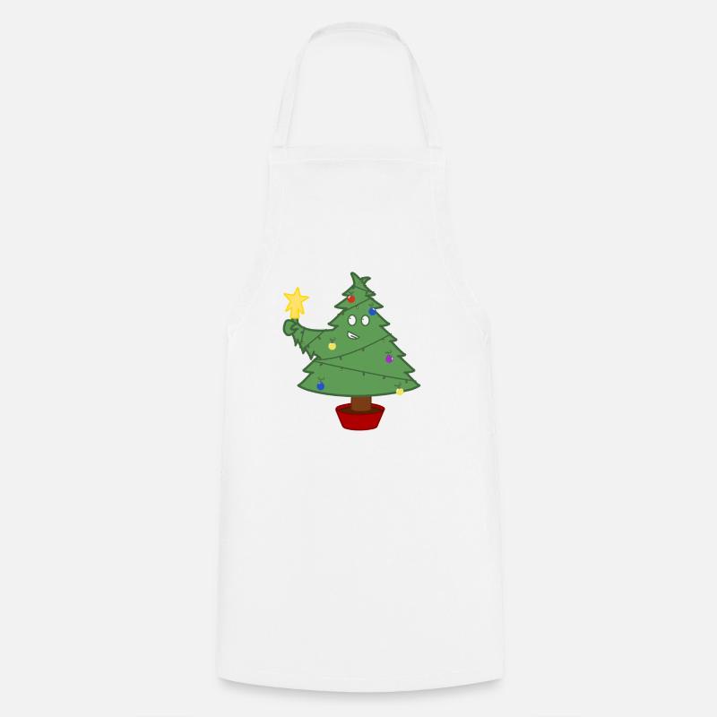 Smiling Christmas tree with lights - Cooking Apron - white