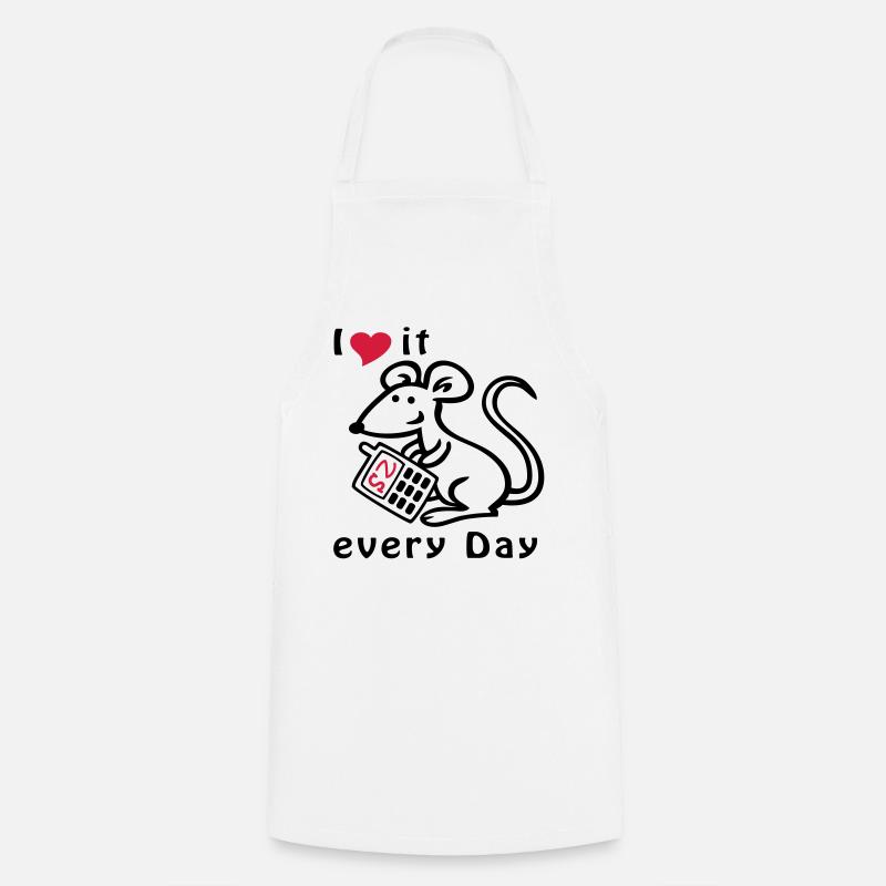 Téléphone portable, Souris, Chat - Tablier de cuisine - blanc
