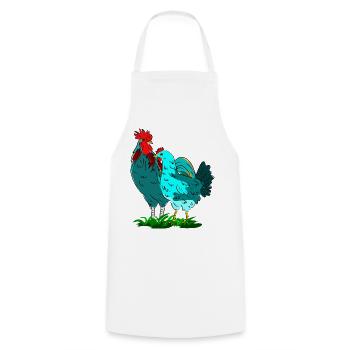 Bunte Hahnen- und Huhn-Kombination - Kochschürze - Weiß - Vorne - AI Model Male 185 dark (185cm)
