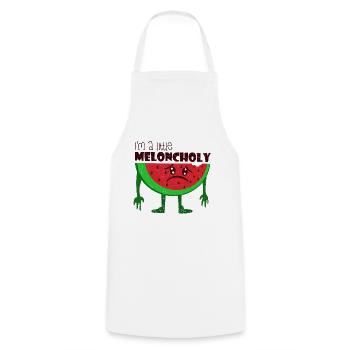Melon mélancolique jeu de mots cadeau fruité - Tablier de cuisine - blanc - Devant - AI Model Male 185 dark (185cm)